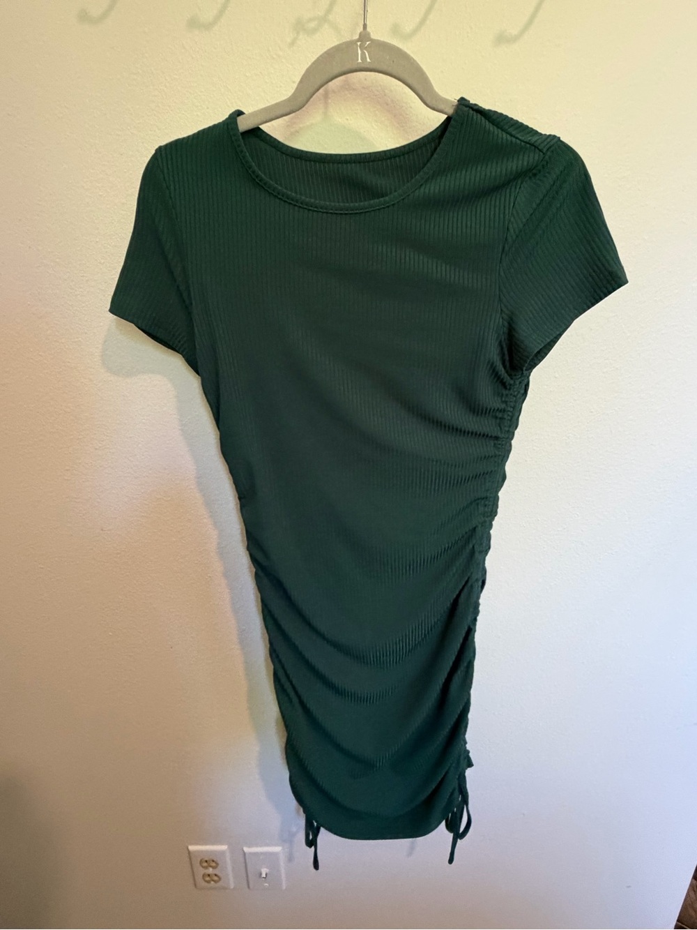 SHEIN Dark Green Ribbed Side-Ruched Mini Dress